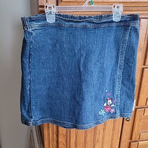 Disney Blue Denim Mini Skirt/Shorts with Minnie Mouse Floral Embroidery